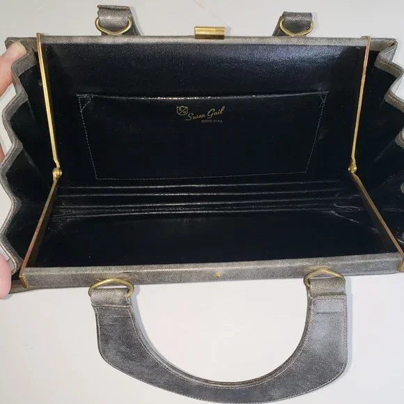 Vintage 60s Susan Gail Original accordion style top handle marble grey handbag - Picture 2 of 12